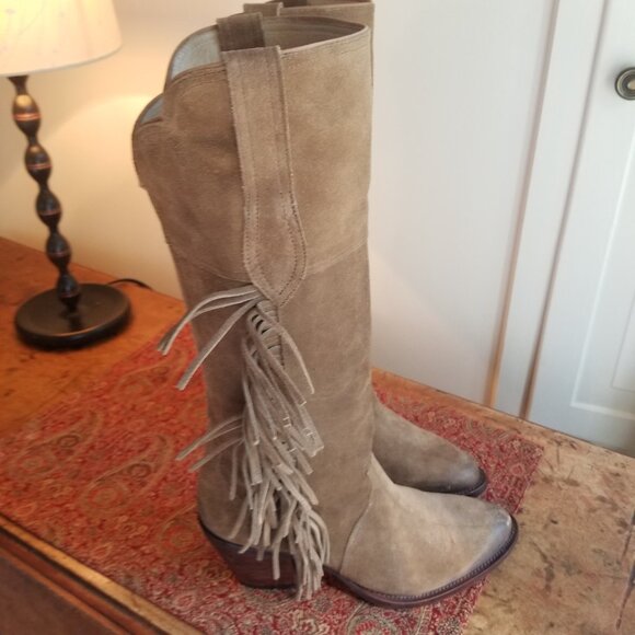 LUCCHESE FRINGED COWBOY BOOTS   8  1/2B - Picture 1 of 8